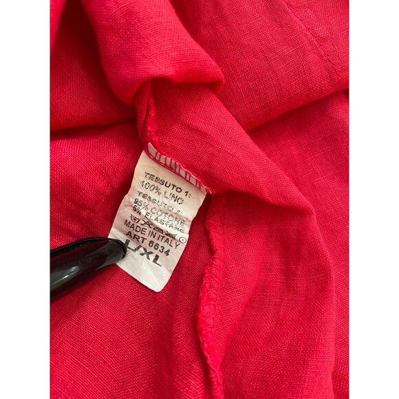 Made in Italy linen dress asymmetric coconut boton lagenlook red women L/XL - Picture 4 of 6